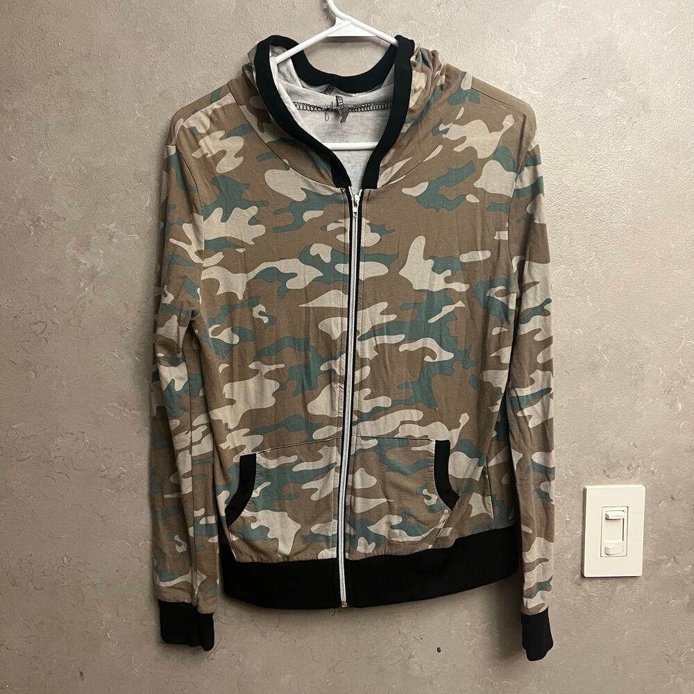 Heart Hips Camo Zip Up Hoodie Jacket Sweater L Camouflage Casual Ribbed - Picture 5 of 9